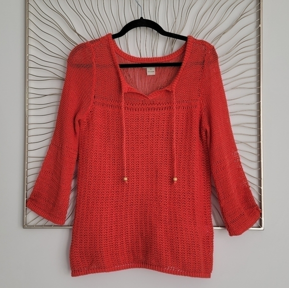 Lucky Brand Millbrae Open Loose Knit Crochet Burnt Orange Sweater Size Medium - Picture 4 of 10